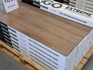 Lot of (25 Cases) Pergo Extreme Ridley Waterproof Vinyl Click-Type Flooring 12-count 29.7-sq.ft.  Total Coverage 742-sq.ft.