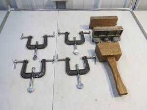 lot 47 image: Mixed Lot of Clamps, Bench Vise and Wood Mallet