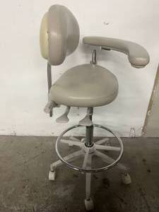 lot 21 image: MSRP $1800 High Quality Adec Dental Assistants Stool WUltra Luxury Leather Upholstery,&nbspLeft Support, Ergonomic Tilt Seat & Back Plus Foot Ring -&nbspPneumatic Lift&nbspSeat Height Adjusts Approx 23 to 30 - Excellent Condition