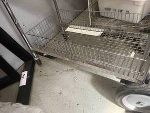 lot 46 image: MSRP $700 Heavy Duty Steel Equipment Tools Storage Utility Cart With Wire Baskets - Excellent Condition