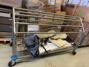 lot 47 image: MSRP $1800 Heavy Duty Stainless Steel Surgical Trolley Cart For Clean & Drying Storage Plus Wire Shelf Underneath - Bumper Guards For Wheels - Excellent Condition Contents Not Included