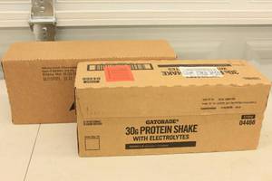 lot 44 image: 12ct Gatorade 30g Protein Shake with Electrolytes Vanilla Flavor  Atkins Dark Chocolate Shake 12ct