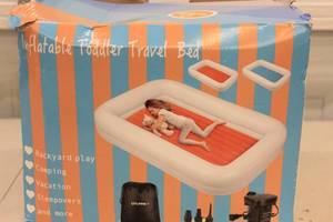 lot 53 image: OSHMA Inflatable Toddler Travel Bed For Backyard Play, Camping, Sleepovers, and More Orange & Aquamarine
