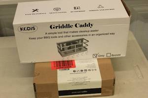 lot 95 image: KGDIS Griddle Caddy BBQ Tools Holder Grey  Cast Iron Stuffed Pancake Pan