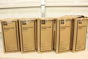 lot 108 image: 5 Cases Medline Polyethelyne Gowns, 100 Per Case (500 Gowns Total)