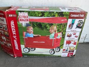 lot 121 image: Radio Flyer 3-in-1 Red EZ Fold Wagon with Canopy