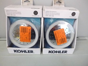 lot 307 image: LOT OF 2 Kohler Arise 1-Spray Pattern 5.6875 in. Lighted Wall-Mount Fixed Shower Head in Polished Chrome