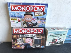 lot 129 image: LOT OF 6 Games - Monopoly Travel World Tour, Monopoly Cheaters Edition, USPS The Great American Mail Race, Millennial Loteria, One Trick Pony and Operation