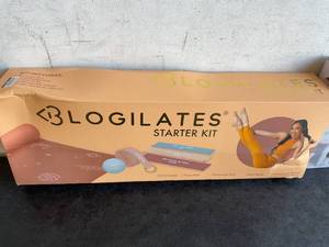 lot 135 image: LOT OF 3 Fitness and Health Items - Blogilates Starteer Kit, Sharper Image Heated Neck & Shoulder Wrap and all in motion Stability Ball