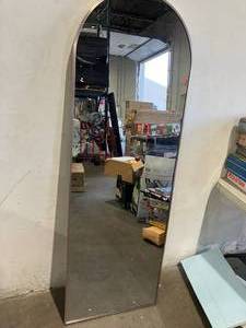 lot 151 image: 65 x 22 inch Arched Full Length Wall Mirror with Brushed Nickel Frame