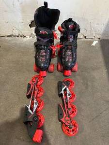 lot 171 image: Roller Derby Red Caspian Kids Adjustable Inline-Quad Combo Skates