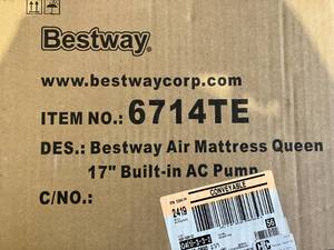 lot 199 image: Bestway 17 inch Queen Size Air Mattress with Built-In AC Pump