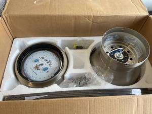 lot 213 image: Home Decorators Collection Ashby Park 52 in. White Color Changing Integrated LED Brushed Nickel Ceiling Fan with Light Kit and Remote Control