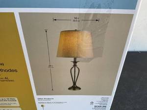 lot 215 image: Hampton Bay Rhodes 28 in. Bronze Table Lamp with Natural Linen Shade
