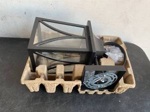 lot 216 image: Hampton Bay Drackert 1-Light Flat Black Hardwired Outdoor Wall Lantern Sconce with Seedy Glass