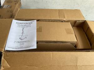 lot 220 image: Hampton Bay Westwood 3-Light Oil Rubbed Bronze Chandelier with Frosted White Glass Shades