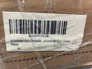lot 262 image: Bunannm Outdoor 7.5 ft. Dark Green Market Patio Umbrella with Push Button Tilt and Crank