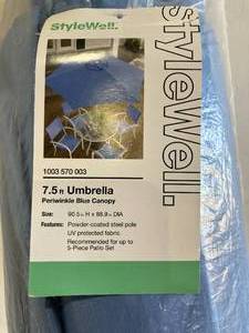 lot 266 image: StyleWell 7.5 ft. Steel Market Outdoor Patio Umbrella in Periwinkle Polyester