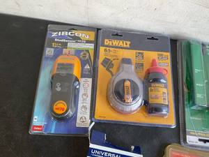 lot 232 image: LOT OF 6 Garage Items - Including Voltage Testers, Zircon StudSensor, DeWalt Chalk Line, Champion Garage Door Opener and Makita Lithium-Ion Cordless LED Flashlight