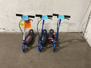 lot 14 image: LOT OF 3 Razor Power Core E95 Blue Electric Scooters