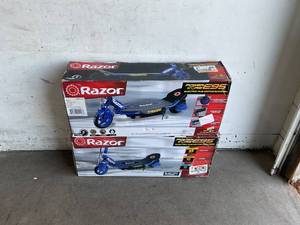 lot 36 image: LOT OF 2 Razor Power Core E95 Blue Electric Scooters