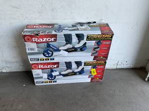 lot 38 image: LOT OF 2 Razor Power Core E95 Blue Electric Scooters