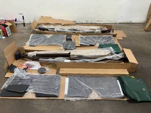 lot 76 image: LOT OF 2 Hampton Bay 11 ft. Cantilever Solar LED Offset Outdoor Patio Umbrella in Putty Beige