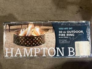 lot 91 image: Hampton Bay 30 in. Black Steel Fire Ring with Lattice Pattern