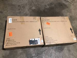 lot 3 image: Lot of 2 Boxes of StyleWell Mix and Match Stationary Stackable Steel Split Back Sling Outdoor Patio Dining Chair in Emerald Coast Green (2-Pack) Customer Returns See Pictures