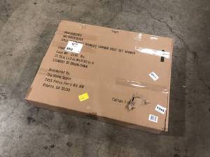 lot 21 image: Home Decorators Collection Medium Rectangle Gold Modern Mirror with Deep-Set Frame and Rounded Corners (32 in. H x 24 in. W)  Customer Returns See Pictures