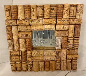lot 40 image: Cork Framed Mirror, Wine Themed Box and Glassware