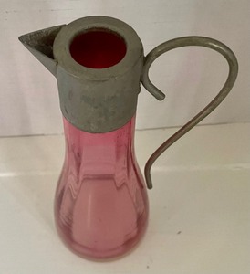 lot 57 image: Vintage Glass Pitcher with Metal Accents