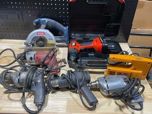 lot 81 image: Drills, Heat Gun, Sabre Saw