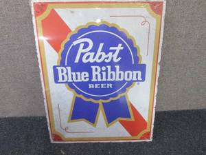 lot 343 image: Metal Pabst Blue Ribbon Sign 16x12....