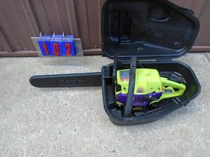 Poulan 16 chainsaw with case. Used condition. Tested & works. As shown.