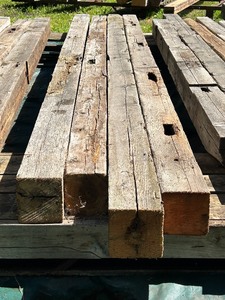 lot 8 image: Lot Of (4) Reclaimed White Oak  Pine Barn Timbers