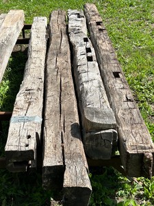 lot 30 image: Lot Of (4) Reclaimed Hand Hewn Barn Timbers