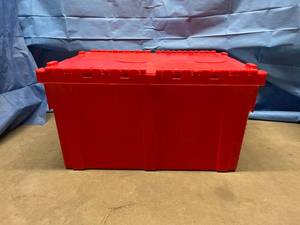 lot 18 image: MSRP $60 Uline&nbspRound Trip Totes Extra Large Plastic Storage Container Box Red - Great Condition