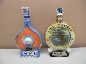 lot 14 image: VINTAGE 1970 BING CROSBY NATIONAL PRO-AM DECANTER & 1971 SAHARA INVITATIONAL DECANTER - FANTASTIC SET - VERY NICE - SEE PICTURES