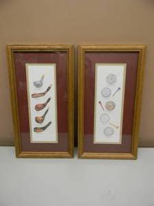 lot 25 image: 2 - VINTAGE GOLF ART PIECES FRAMED & MATTED - NICE MAN CAVE PIECES - APPROX 9.5 By 17.5 - SEE PICTURES