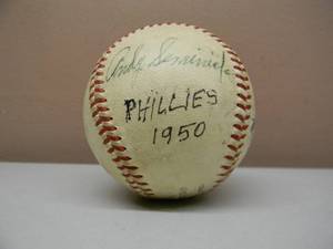 lot 43 image: 1950 PHILADELPHIA PHILLIES Andy Seminick Autographed Ball - Official Ball - AWESOME PIECE - SEE PICTURES