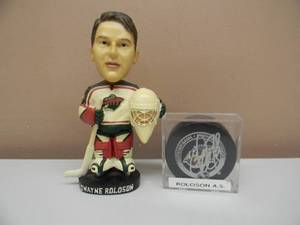 lot 49 image: MINNESOTA WILD Dwayne Roloson Signed Puck & Bobble Head - GREAT SET - SEE PICTURES