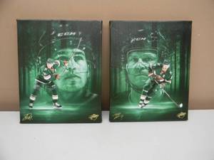lot 63 image: MINNESOTA WILD Mikko Koivu & Zach Parise ART ON CANVAS - VERY NICE - COOL PIECES - APPROX 8 By 10 - SEE PICTURES