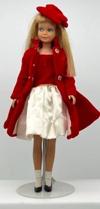 lot 113 image: Vintage 60s SKIPPER Barbies Little Sister Dressed in Fashion Red flare Velvet Outfit 1902
