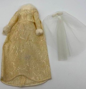 lot 124 image: Vintage 60s Barbie WINTER WEDDING Doll Dress # 1880 Brocade with Cream Fur & Veil