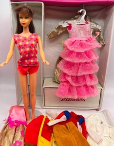 lot 193 image: Vintage TNT Twist N Turn Barbie Doll W Case and Lot of original Mattel MOD Clothing Rooted eyelashes CoCo Hair color