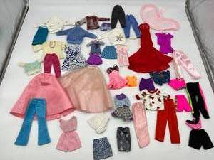 lot 138 image: Vintage 80s Variety Large Lot of BARBIE CLOTHING Outfits Dressy & Sporty