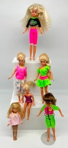 lot 187 image: Vintage Lot of 6 KELLY Barbies Little Sister Dolls in bight 90s Neon Colors