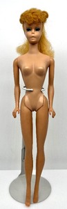 lot 45 image: Vintage Blonde PONYTAIL Barbie Stiff Legs Original hairstyle Blue Eyeshadow Marked JAPAN