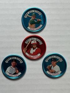 lot 4 image: 1964 Topps All Star Coins - #154 Frank Robinson, #121 Joe Pepitone, #161 Wayne Causey, #124 Jerry Lumpe